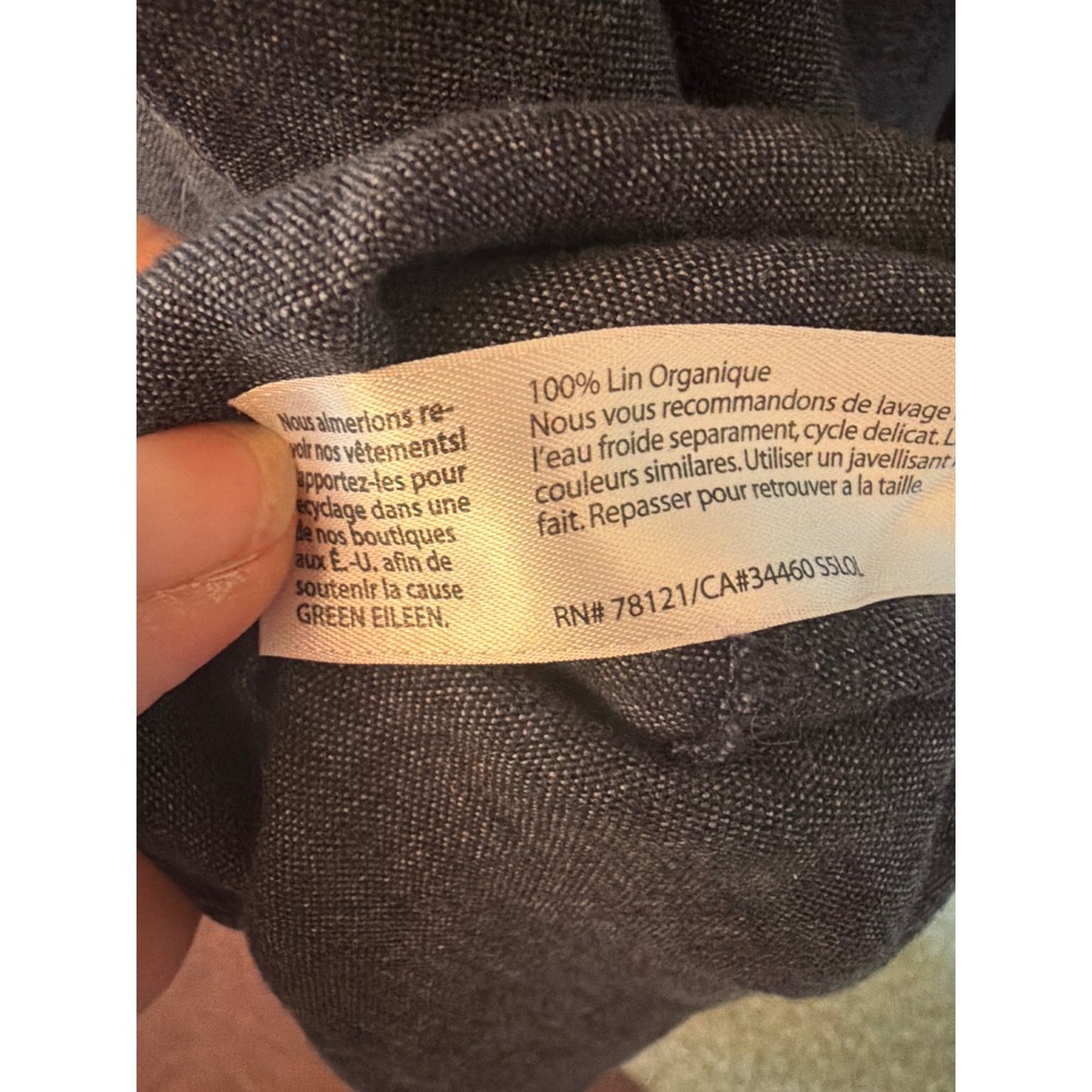 Eileen Fisher Shirt Dress Grey Organic Linen Short Sleeve Button Front Oversized - Picture 6 of 6